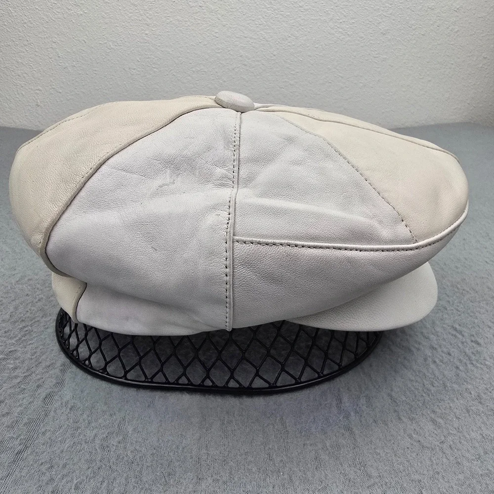 Echtes Leder Newsboy Baker Boy Cap Mens Small Gray Beige Casual Streetwear